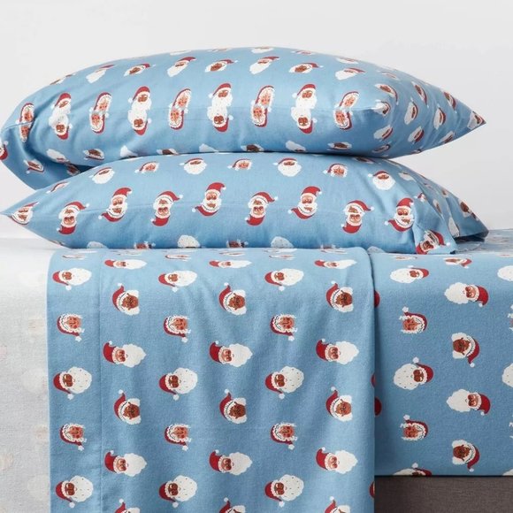 Wondershop Holiday Santa Flannel Sheet Set Full - Picture 2 of 10